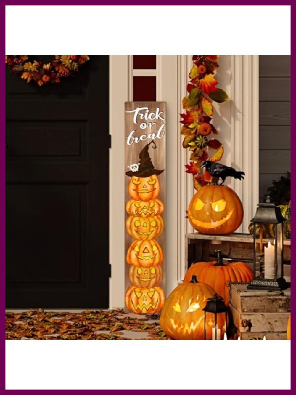 Halloween Porch Sign Wooden Ghost Face Pumpkin Door Hanging Decor 47.2in